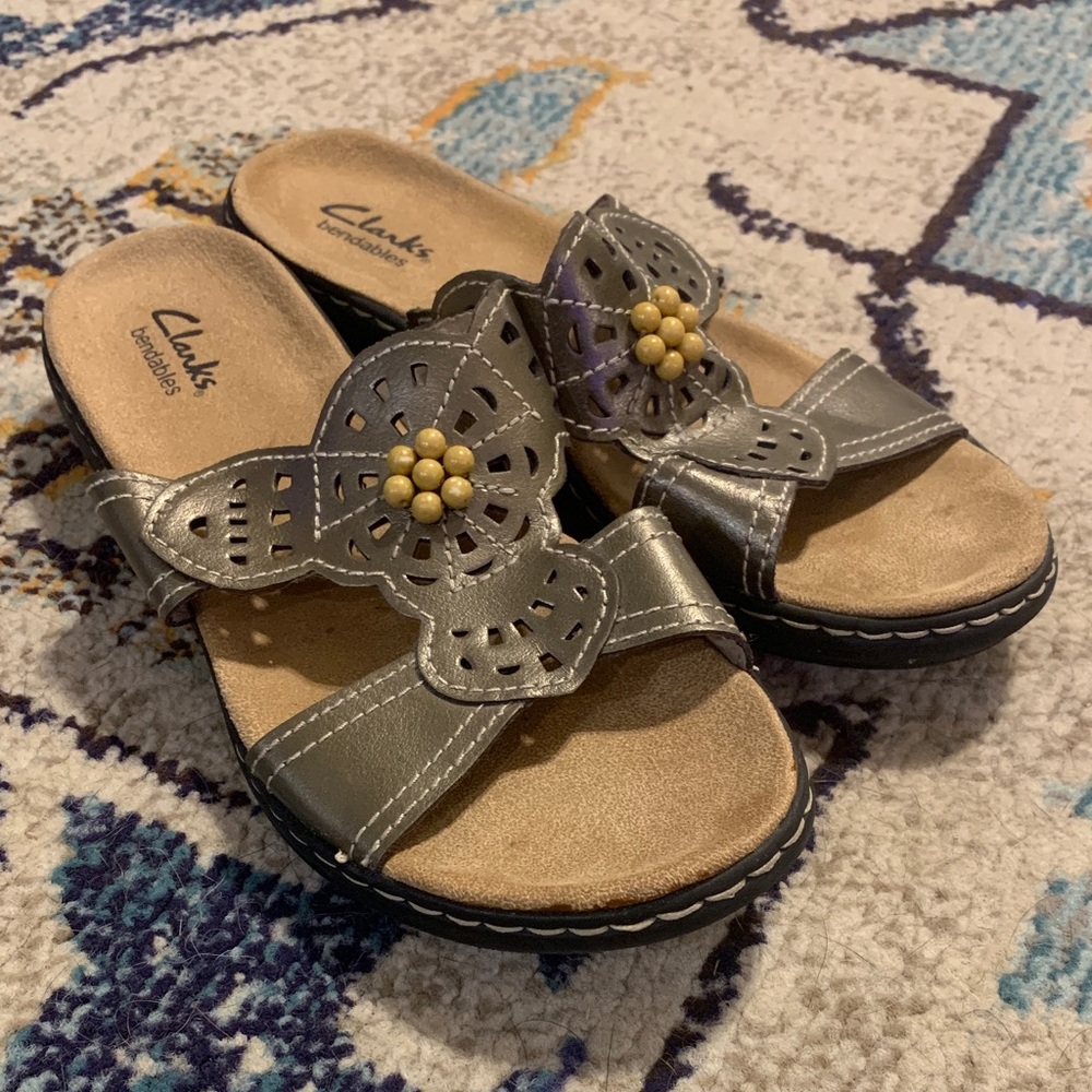 Clarks Women's Metallic Sandals with Floral Design